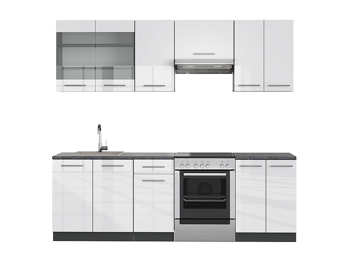 Cuisine blanc brillant/anthracite 240x60x81.6 fame-line