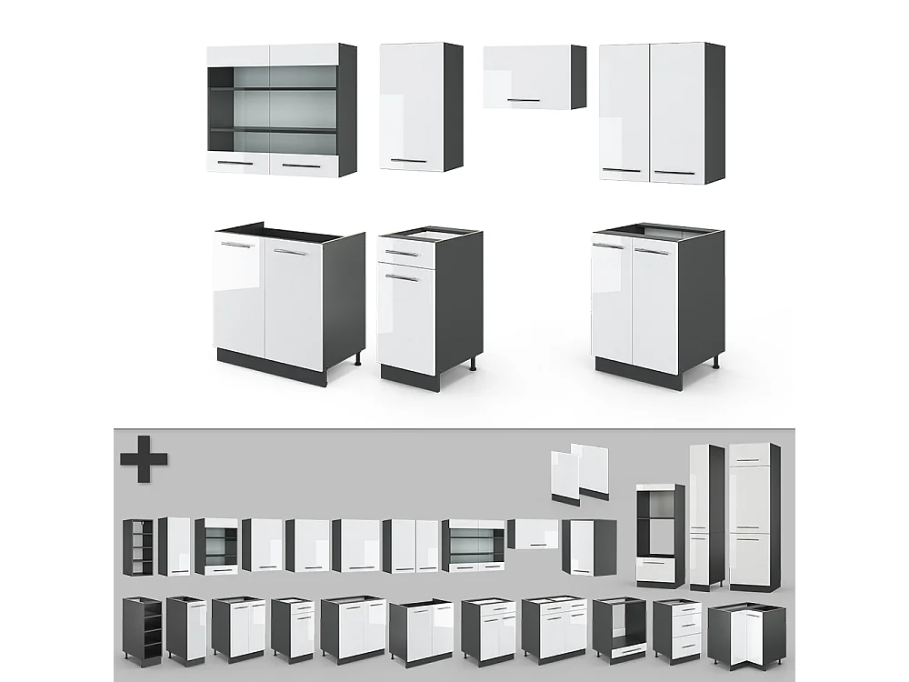 Cuisine blanc brillant/anthracite 240x60x81.6 fame-line