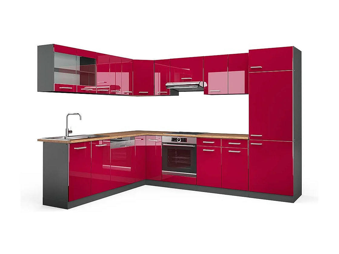 Cuisine en angle rouge brillant/anthracite 287x60x81.6 r-line