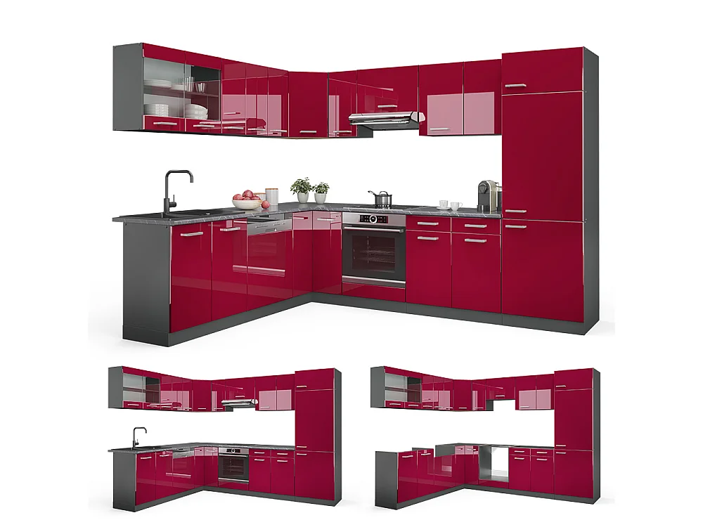Cuisine en angle rouge brillant/anthracite 287x60x81.6 r-line
