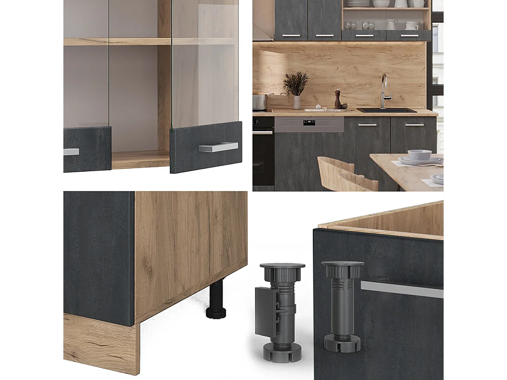 Cuisine béton noir/chêne doré 300x60x81.6 r-line