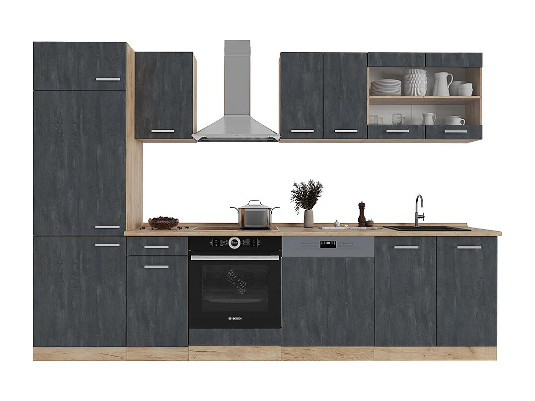 Cuisine béton noir/chêne doré 300x60x81.6 r-line