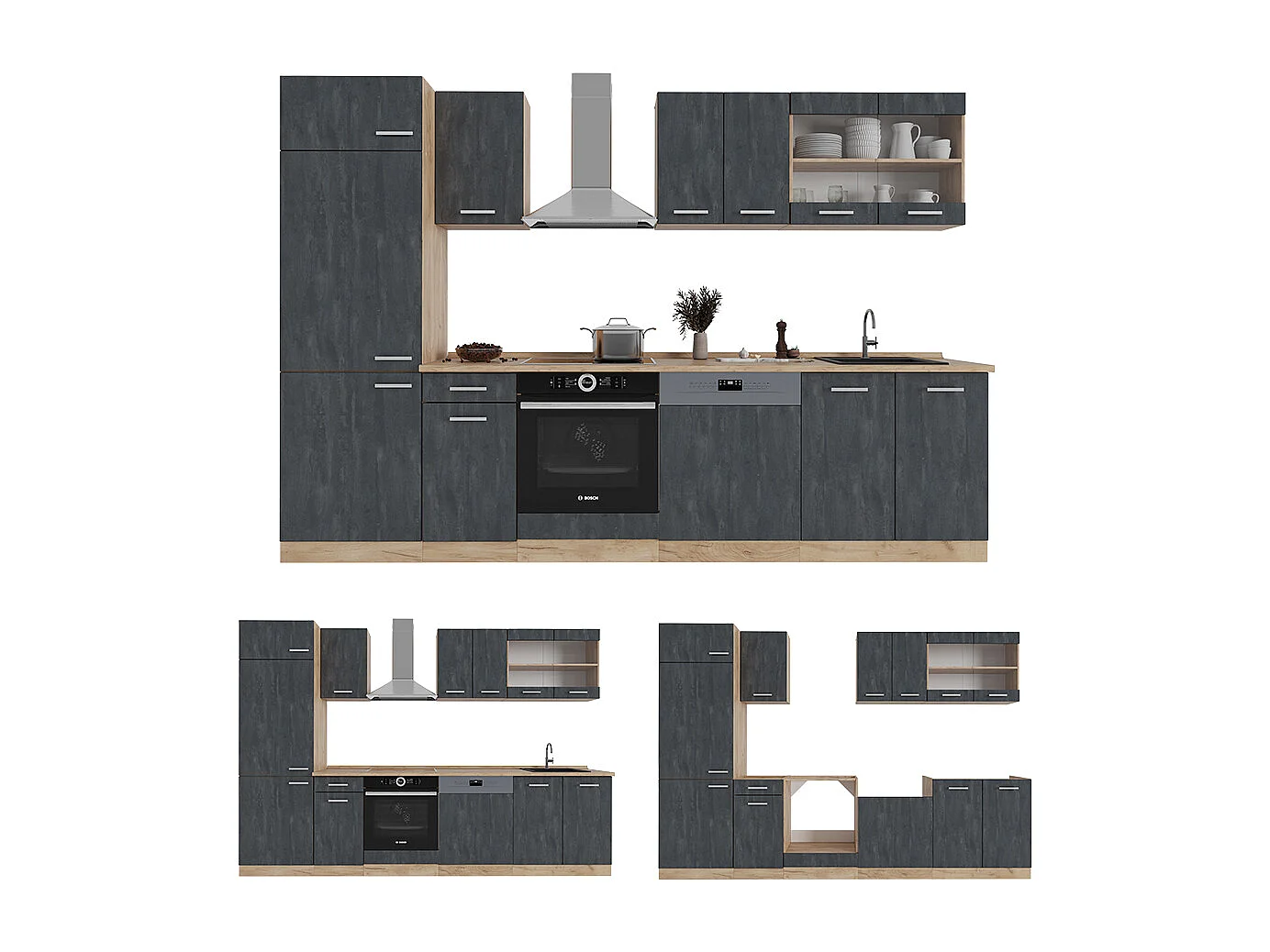 Cuisine béton noir/chêne doré 300x60x81.6 r-line