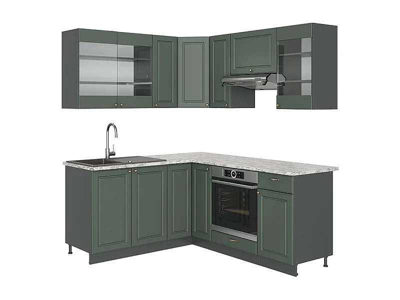 Cocina esquinera verde-dorado casa de campo/antracita 190x60x81.6 fame-line