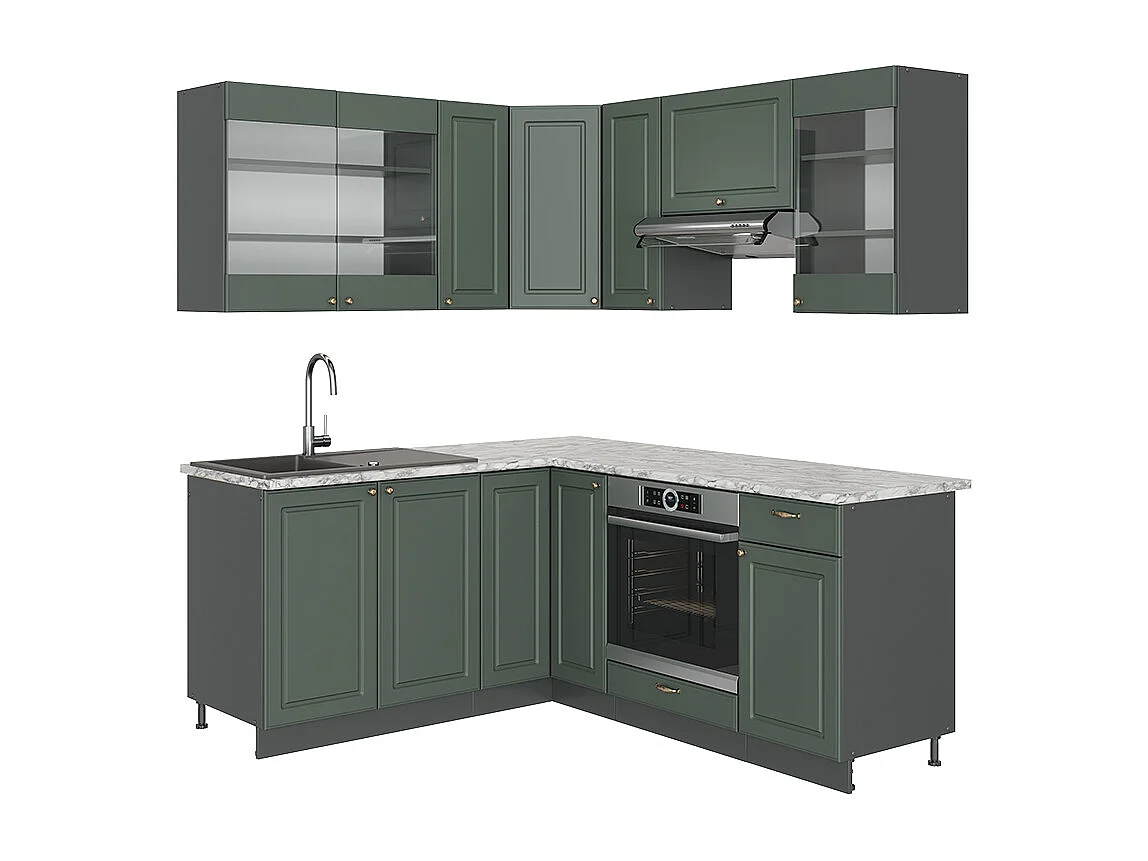 Cuisine en angle vert et or campagne/anthracite 190x60x81.6 fame-line