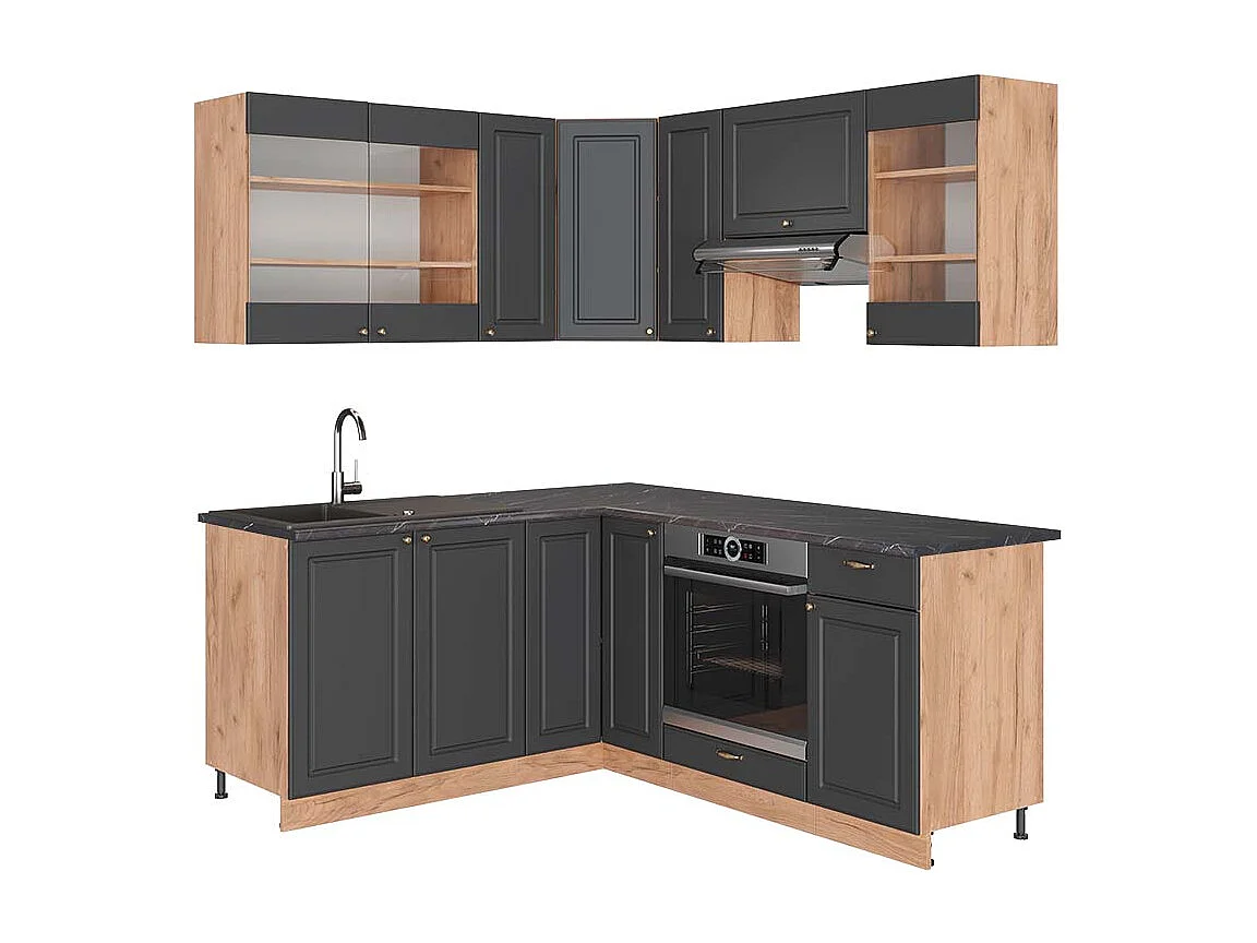 Cocina esquinera antracita casa de campo/roble kraft dorado 190x60x81.6 fame-line