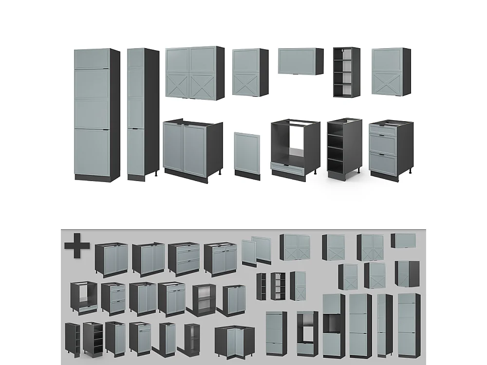 Cucina componibile azzurro-grigio/antracite 355x60x81.6 fame-line