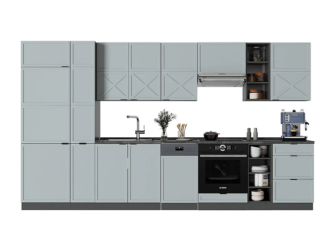 Cucina componibile azzurro-grigio/antracite 355x60x81.6 fame-line