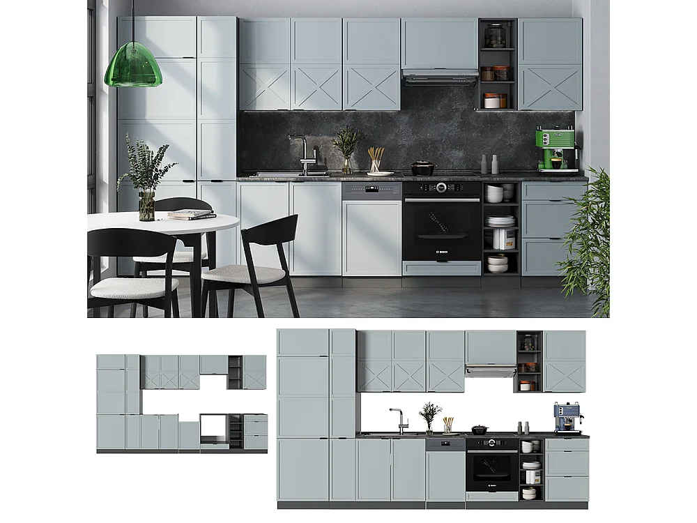 Cucina componibile azzurro-grigio/antracite 355x60x81.6 fame-line