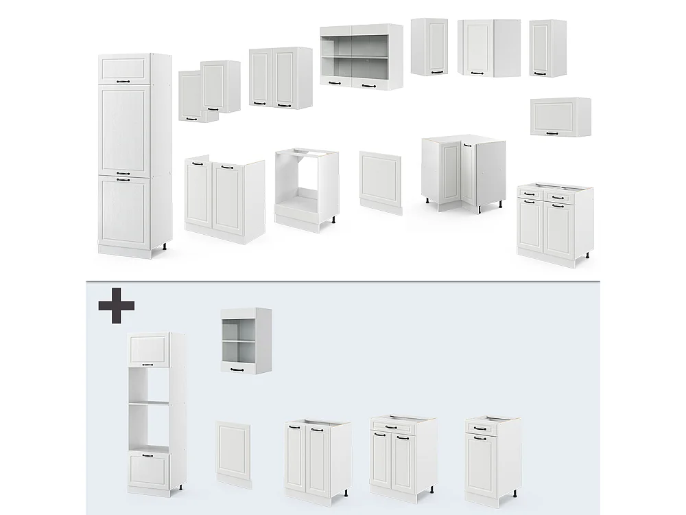 Cucina angolare completa casa di campagna bianca/bianco 287x46x81.6 r-line