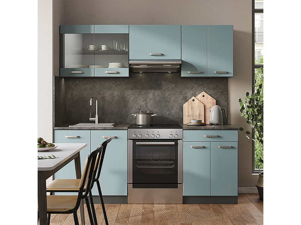 Mueble de cocina gris azulado/antracita 200x60x81.6 r-line