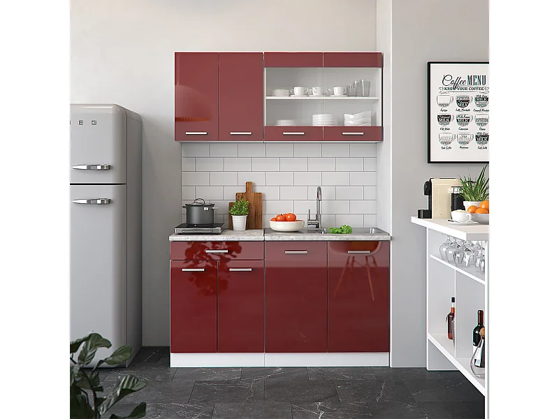 Cocina para solteros rojo brillo intenso/blanco 140x60x81.6 r-line