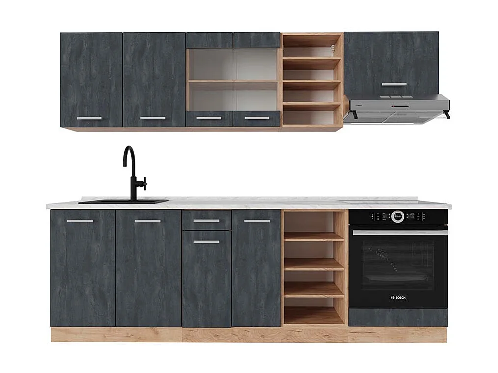 Cucina componibile calcestruzzo nero/quercia dorata 240x60x81.6 r-line