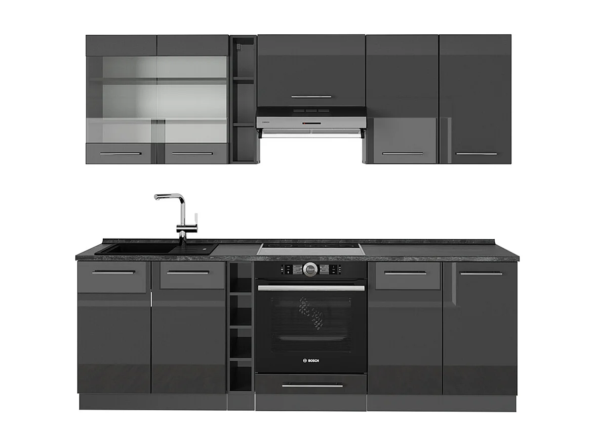 Mueble de cocina antracita alto brillo 235x46x81.6 fame-line