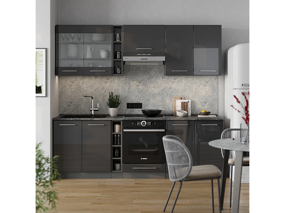 Cuisine anthracite haute brillance 235x46x81.6 fame-line