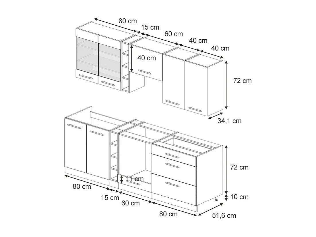 Cuisine anthracite haute brillance 235x46x81.6 fame-line
