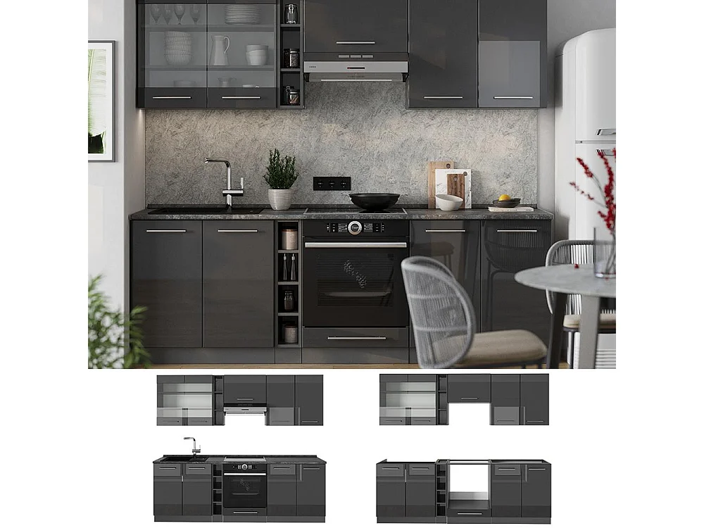 Cuisine anthracite haute brillance 235x46x81.6 fame-line