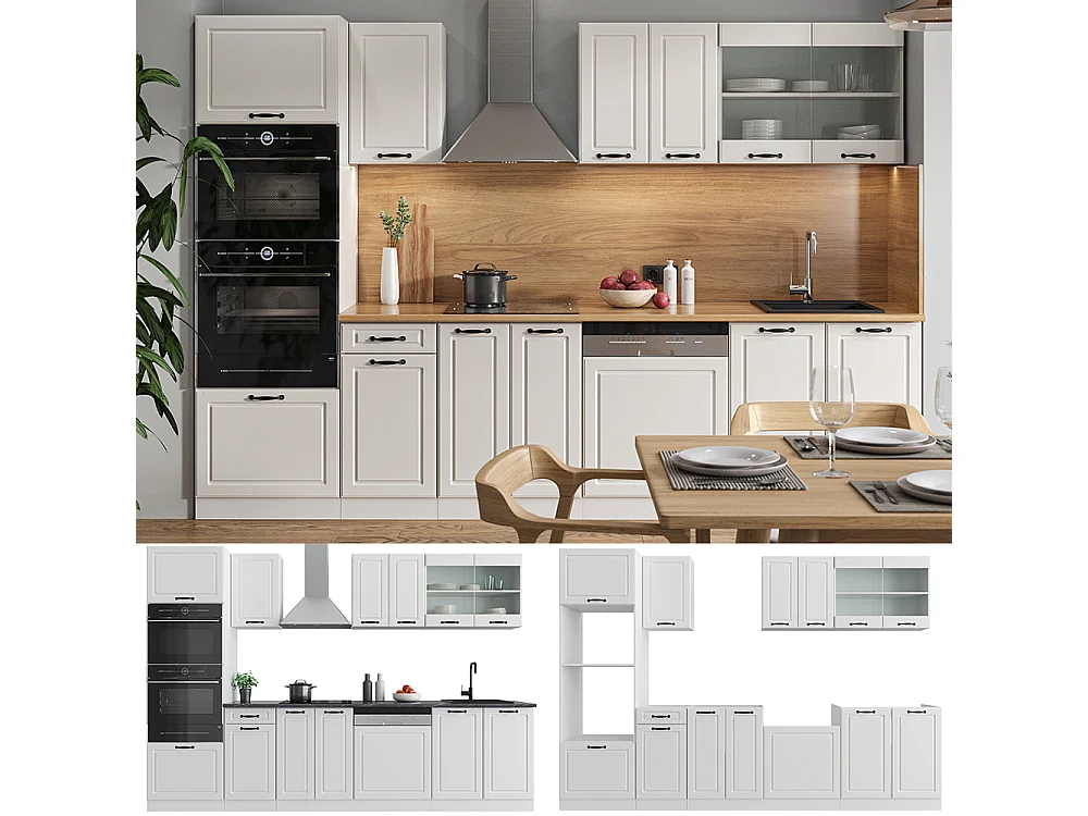 Mueble de cocina casa de campo blanca/blanca 300x60x81.6 r-line