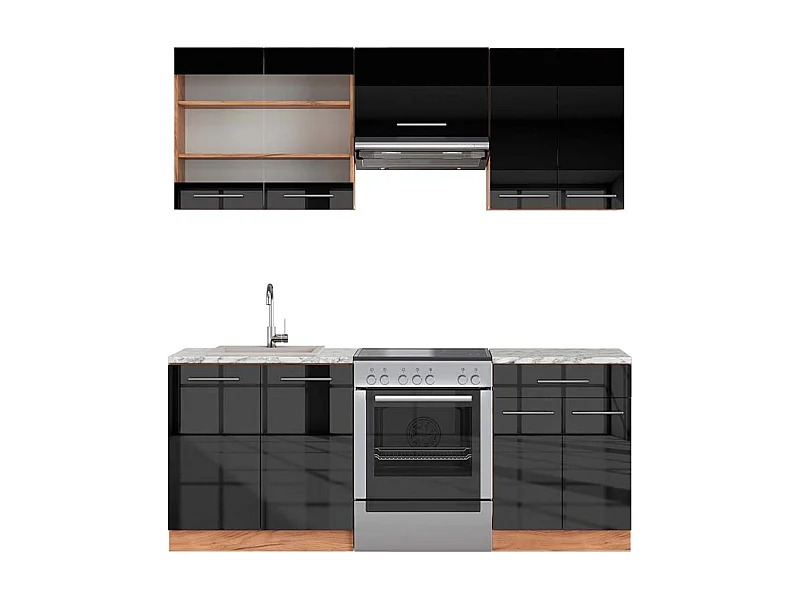 Cucina componibile antracite lucido/oro power oak 200x60x81.6 fame-line