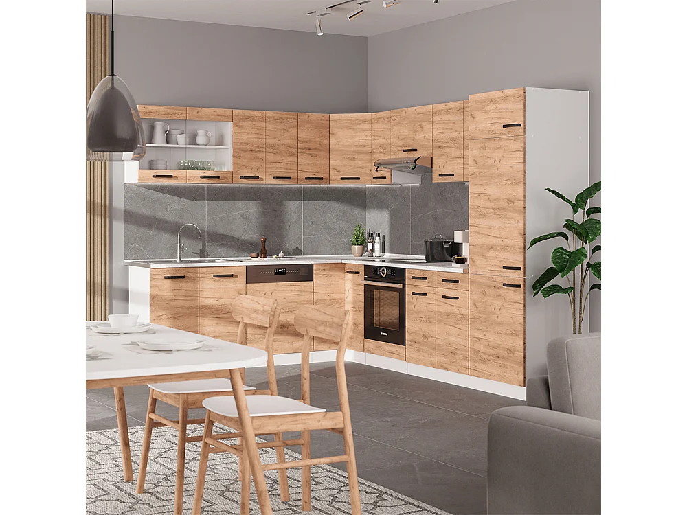 Cucina angolare completa quercia dorata/bianco 287x46x81.6 r-line