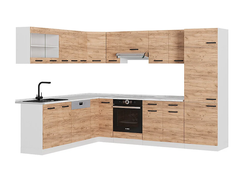 Cucina angolare completa quercia dorata/bianco 287x46x81.6 r-line