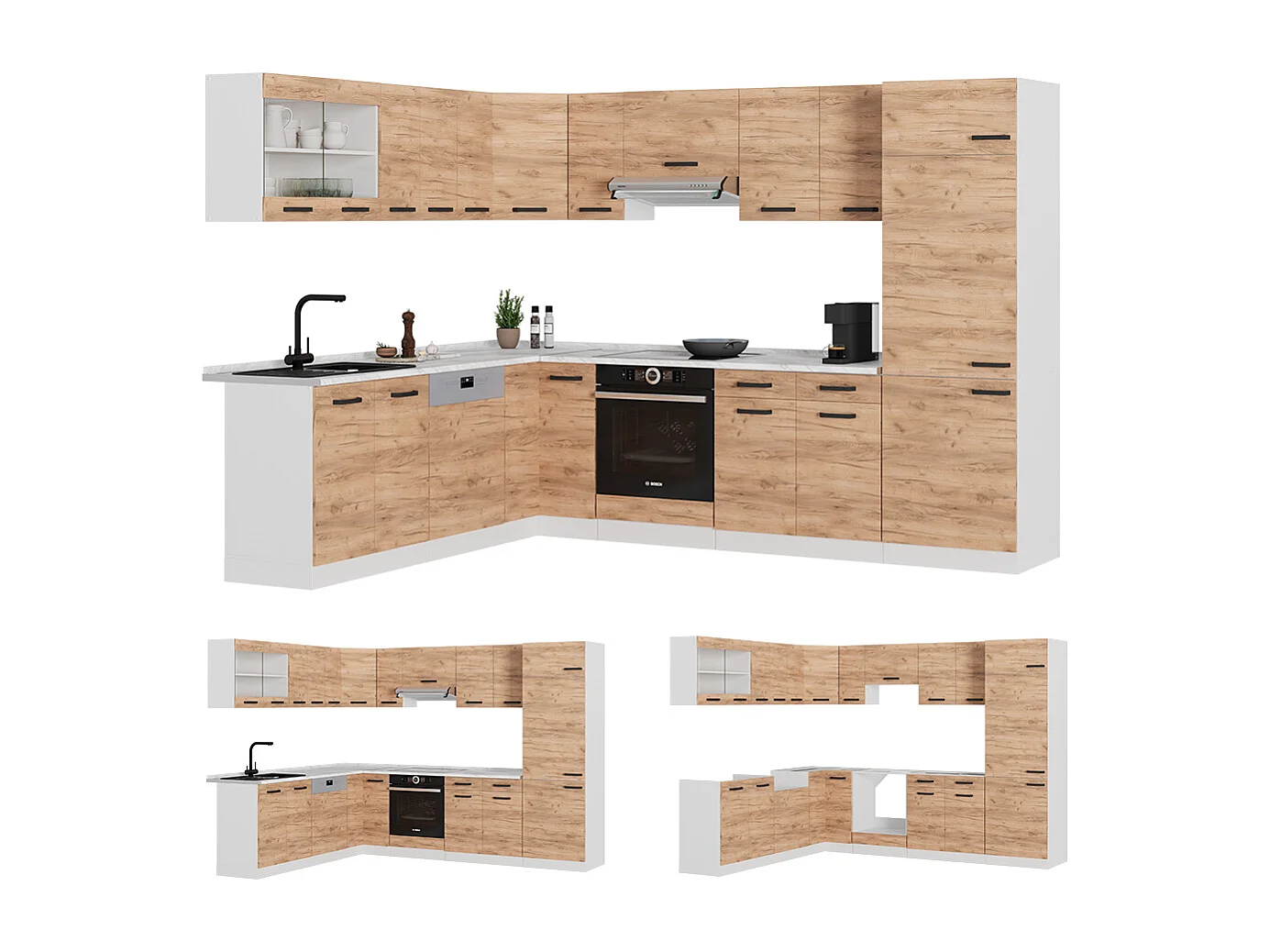 Cucina angolare completa quercia dorata/bianco 287x46x81.6 r-line