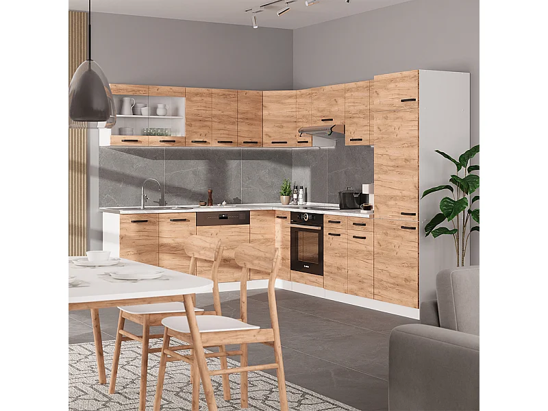 Cuisine en angle chêne doré/blanc 287x46x81.6 r-line