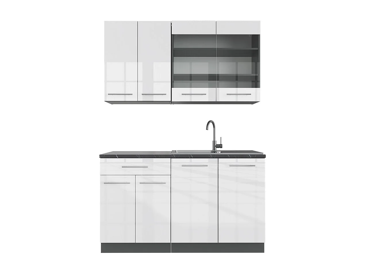 Cocina para solteros blanco brillo/antracita 140x46x81.6 fame-line