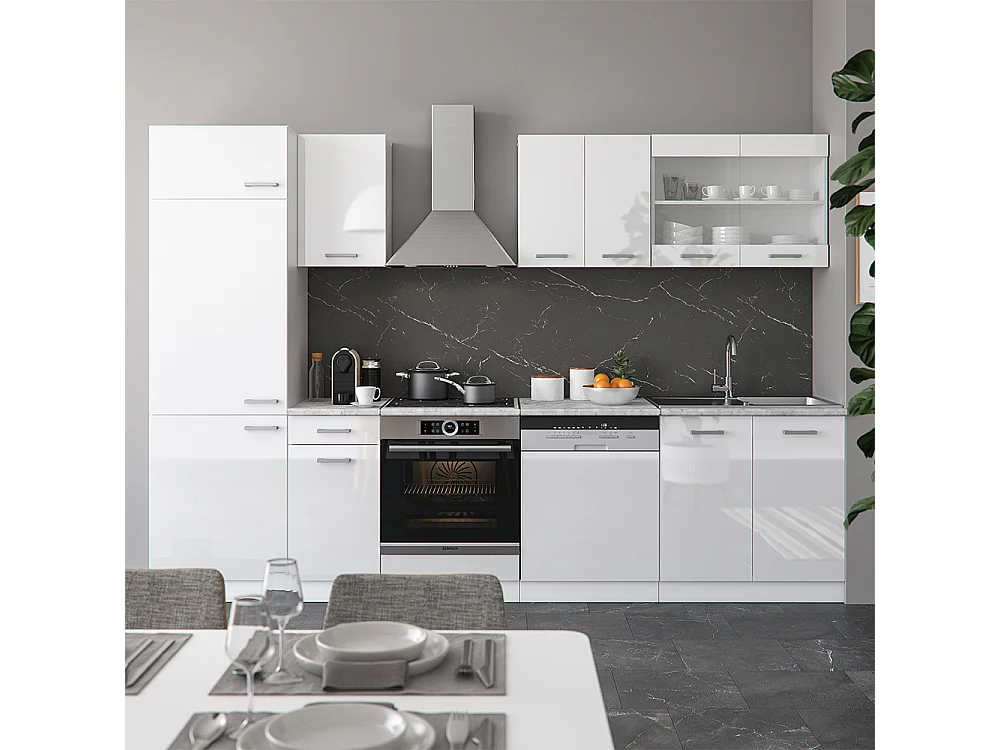 Aneks kuchenny biały wysoki połysk/biały 300x46x81.6 r-line