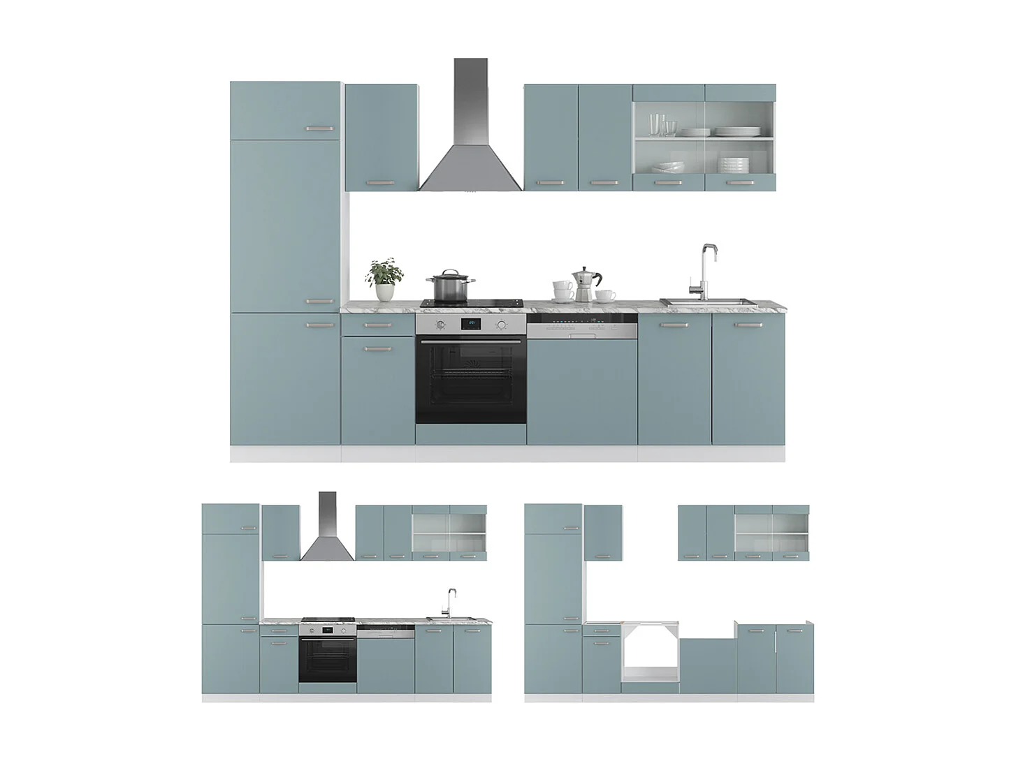 Cucina componibile grigio-blu 300x60x81.6 r-line