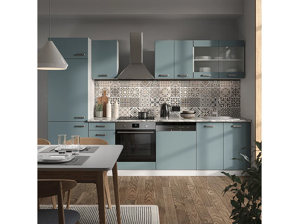 Cucina componibile grigio-blu 300x60x81.6 r-line