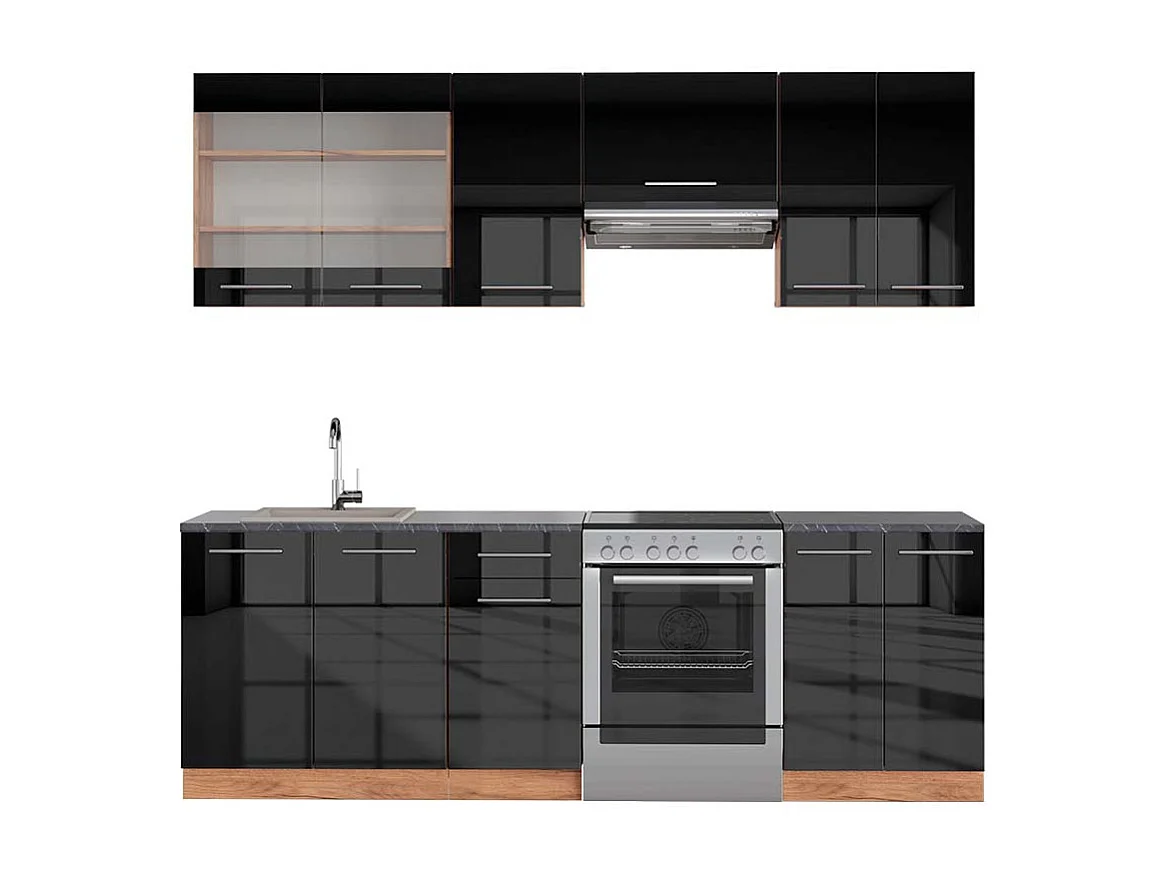 Küchenzeile anthrazit hochglanz/goldkraft eiche 240x60x81.6 fame-line