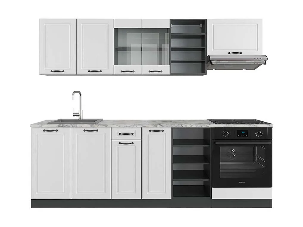 Mueble de cocina casa de campo blanca/antracita 240x60x81.6 r-line