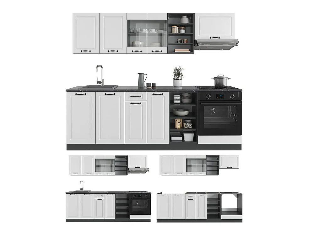 Küchenzeile weiß landhaus/anthrazit 240x60x81.6 r-line