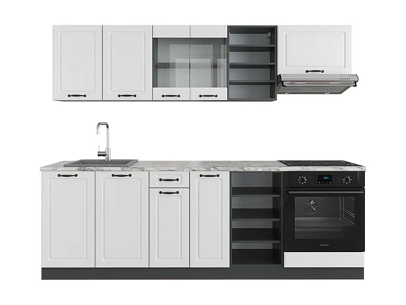 Complete keukeneenheid landhuis wit/antraciet 240x60x81.6 r-line