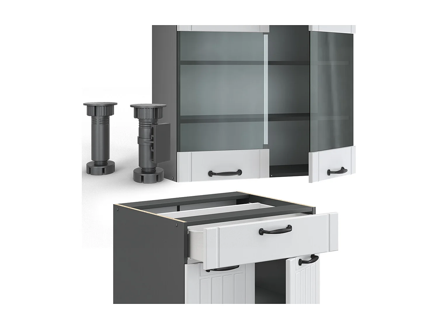 Mueble de cocina casa de campo blanca/antracita 200x60x81.6 fame-line