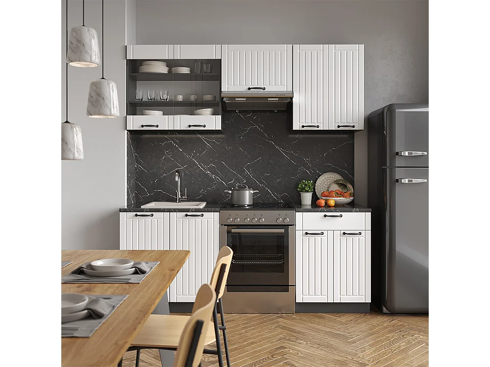 Cuisine blanc cottage/anthracite 200x60x81.6 fame-line