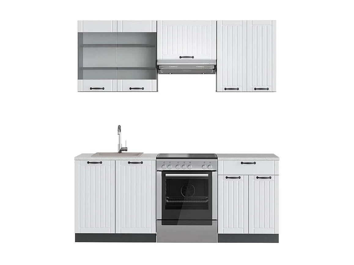 Cuisine blanc cottage/anthracite 200x60x81.6 fame-line