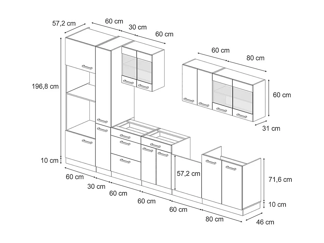 Cucina componibile calcestruzzo/antracite 350x46x81.6 r-line