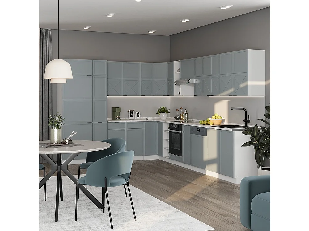 Hjørnekøkken lys blågrå/hvid 347x60x81.6 fame-line