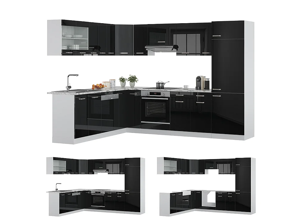 Cuisine en angle noir haute brillance/blanc 287x60x81.6 r-line