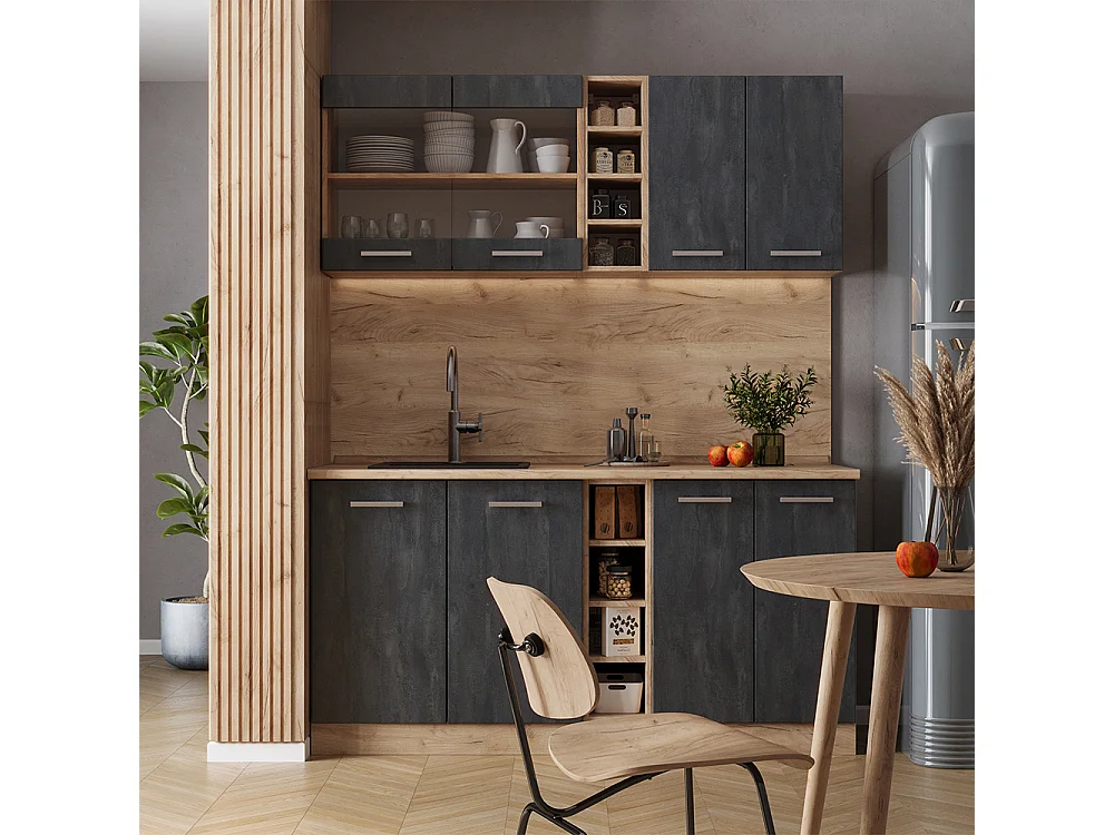 Cocina versátil hormigón negro/roble dorado 160x60x81.6 r-line