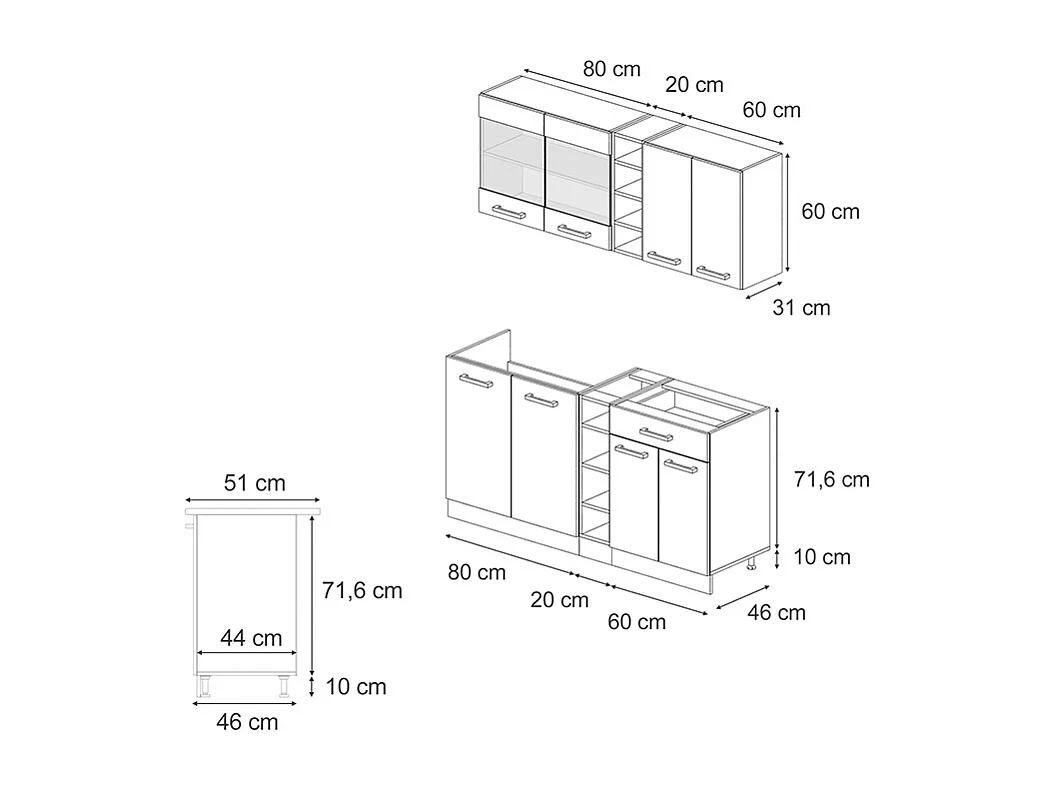 Cocina versátil hormigón negro/roble dorado 160x60x81.6 r-line