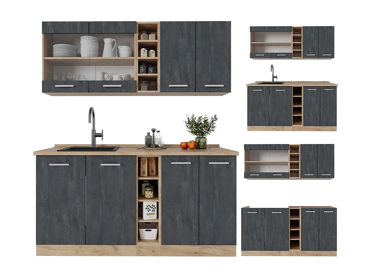 Cuisine béton noir/chêne doré 160x60x81.6 r-line