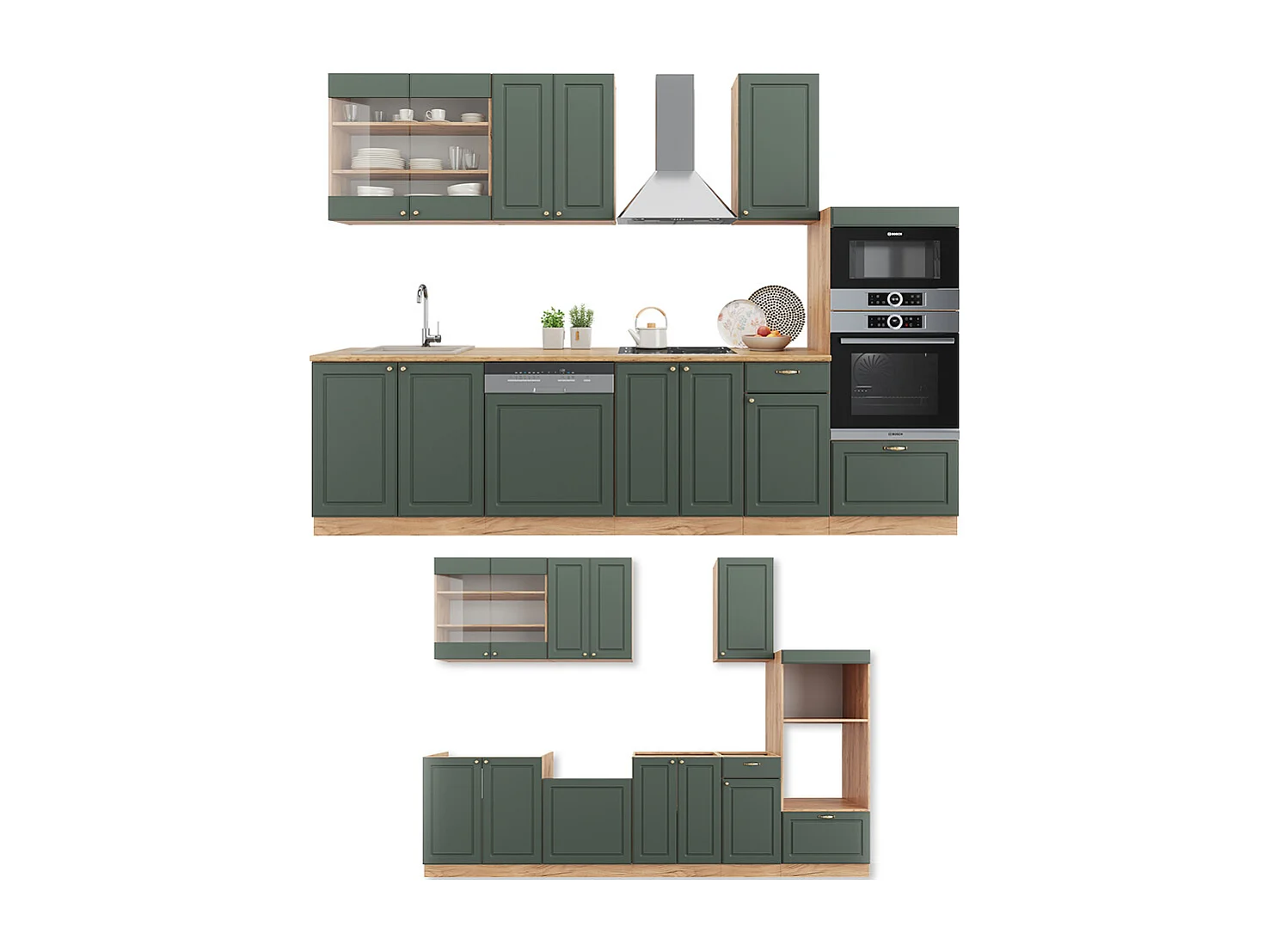 Cuisine chêne vert et or/chêne doré 300x60x81.6 fame-line