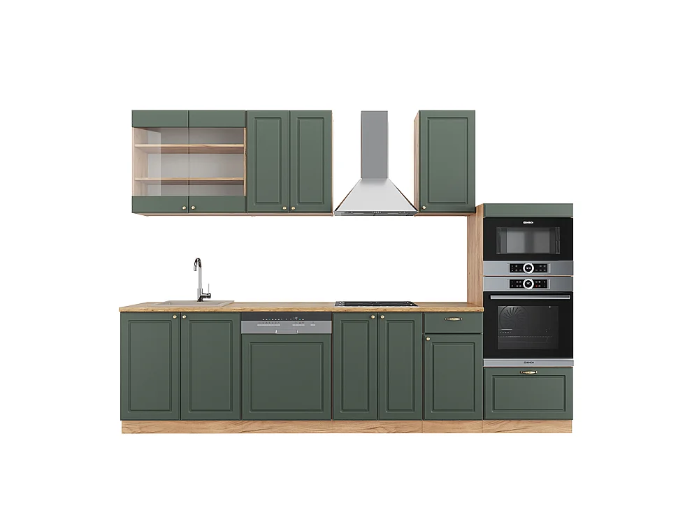 Cucina componibile quercia verde-oro country/oro power 300x60x81.6 fame-line