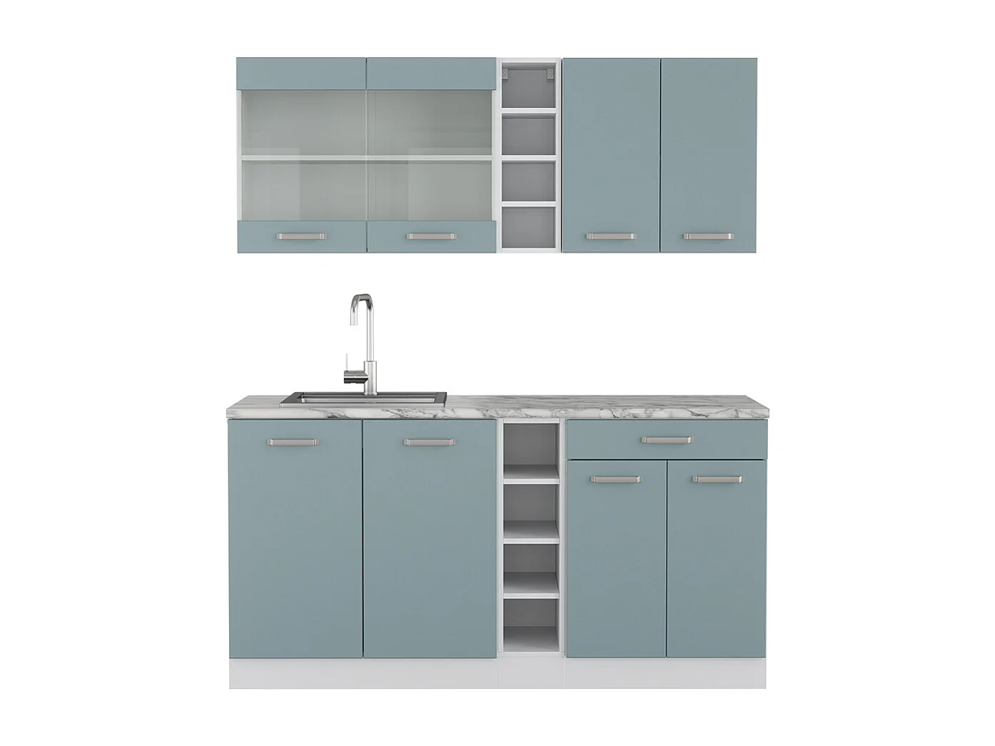 Cucina monoblocco blu-grigio/bianco 160x46x81.6 r-line