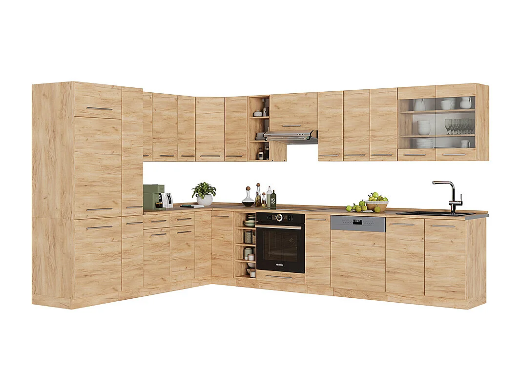 Cuisine en angle chêne de force doré 347x60x81.6 fame-line