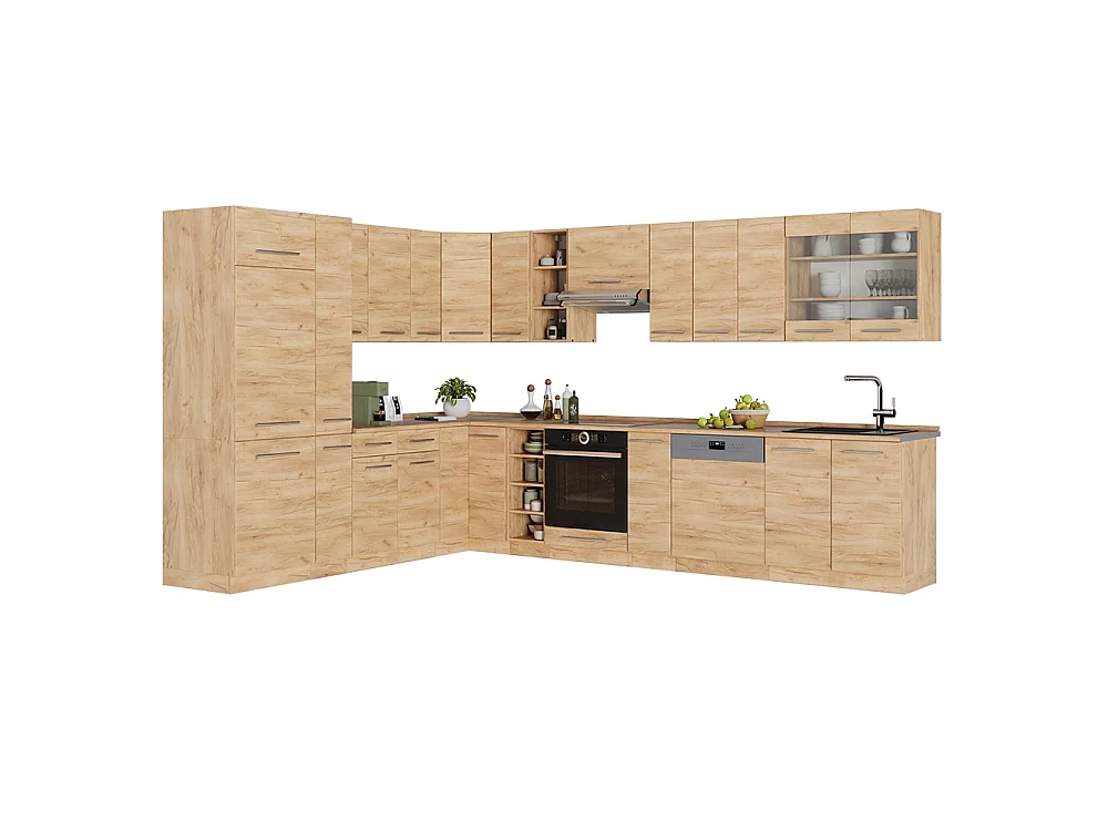 Cucina angolare completa rovere dorato/rovere dorato 347x60x81.6 fame-line