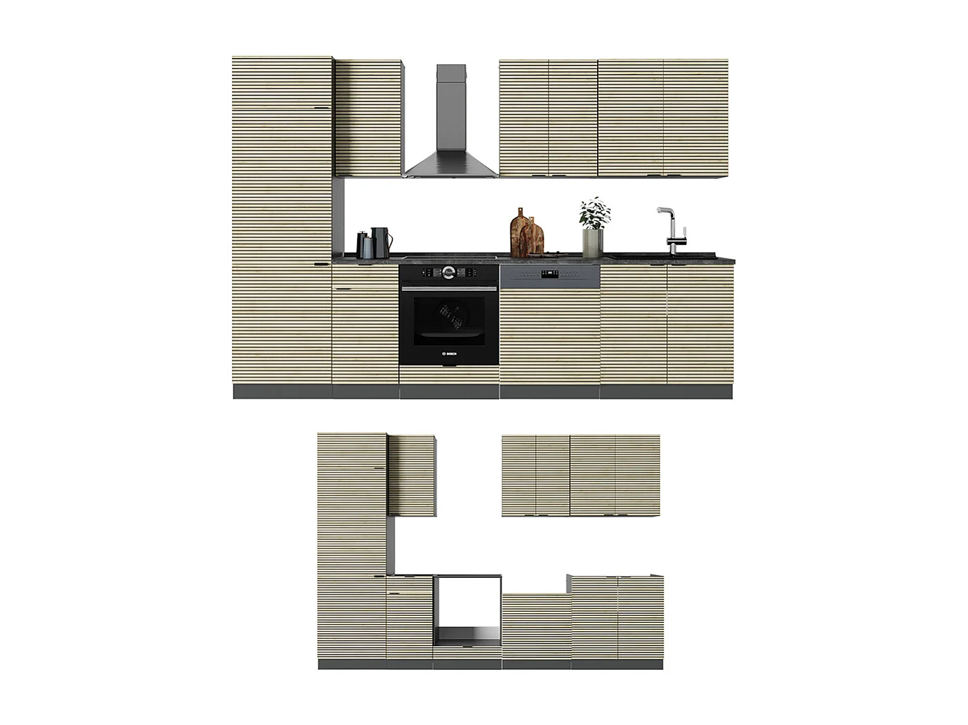 Cuisine chêne lambris/anthracite 300x60x81.6 fame-line